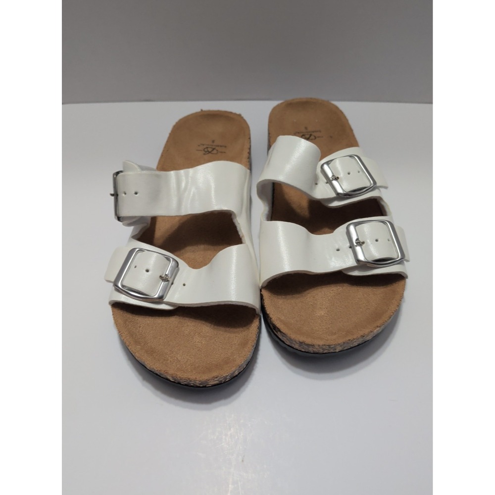 Bobbie Brooks Womens White Double Buckle Cork Slide Sandals Size Small S